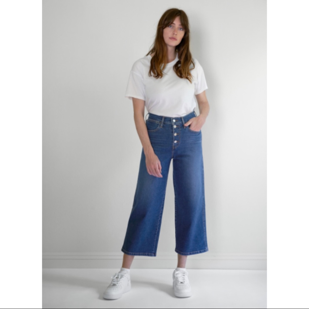 Levi’s Mile High Wide Leg Button Utility Jeans Sun Devil Heat Medium Wash NEW